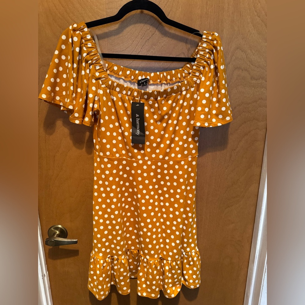 Mustard Yellow Polka Dot Off-Shoulder Dress